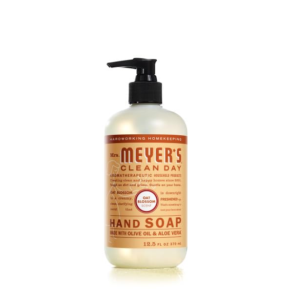 Mrs. Meyer's Clean Day Oat Blossom hand soap bottle with creamy scent for soft, refreshed hands.