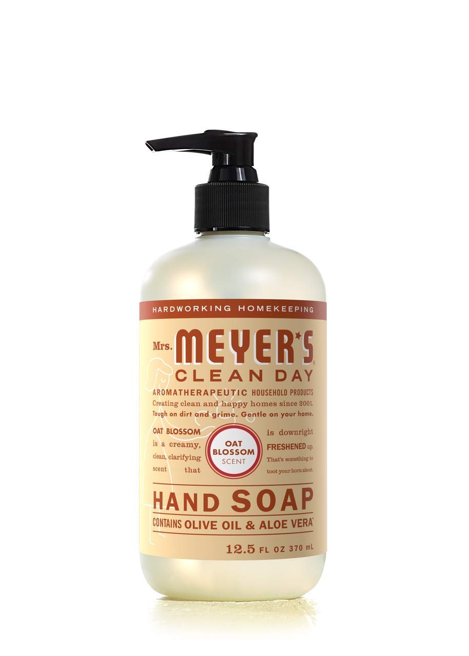 Mrs. Meyer’s Plumberry hand soap bottle delivers a fruity aroma for invigorating cleanses.