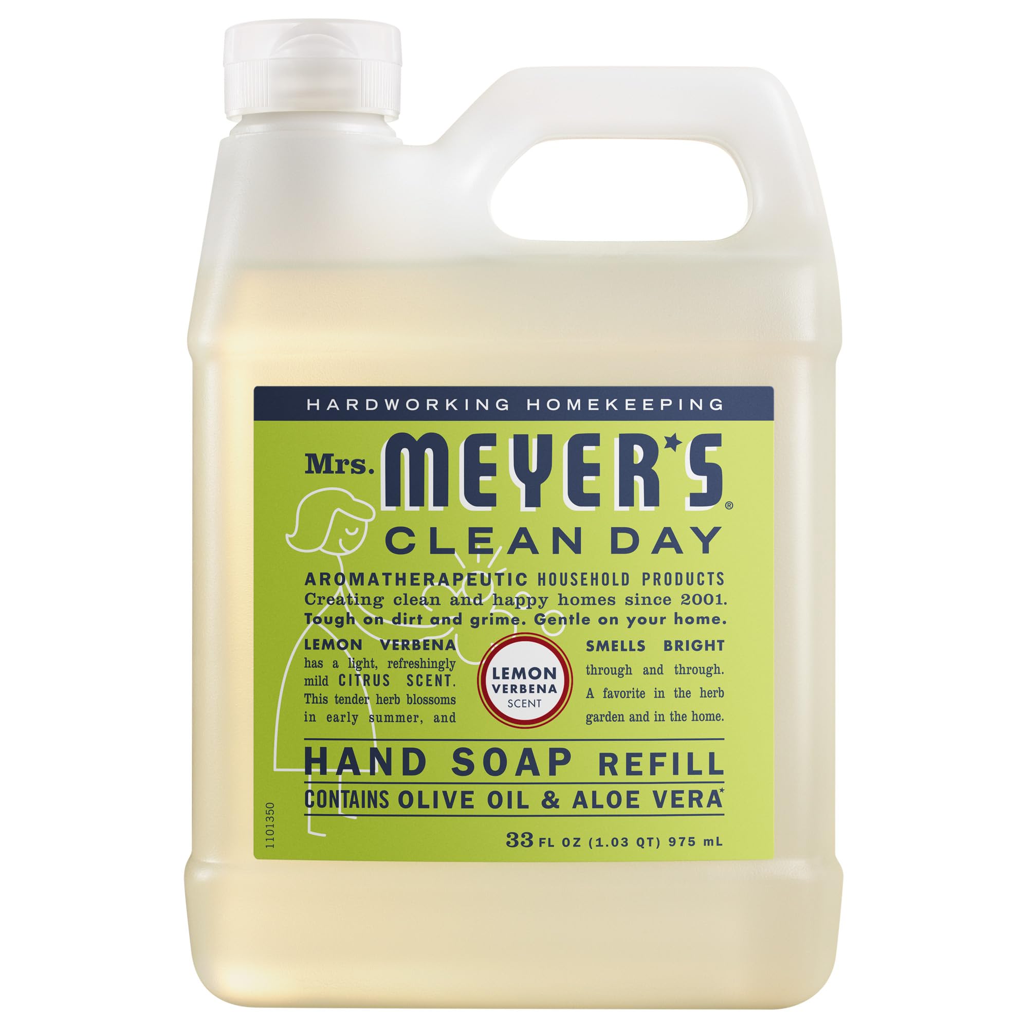 Mrs. Meyer's Clean Day Lemon Verbena refill bottle ready to replenish your hand soap.