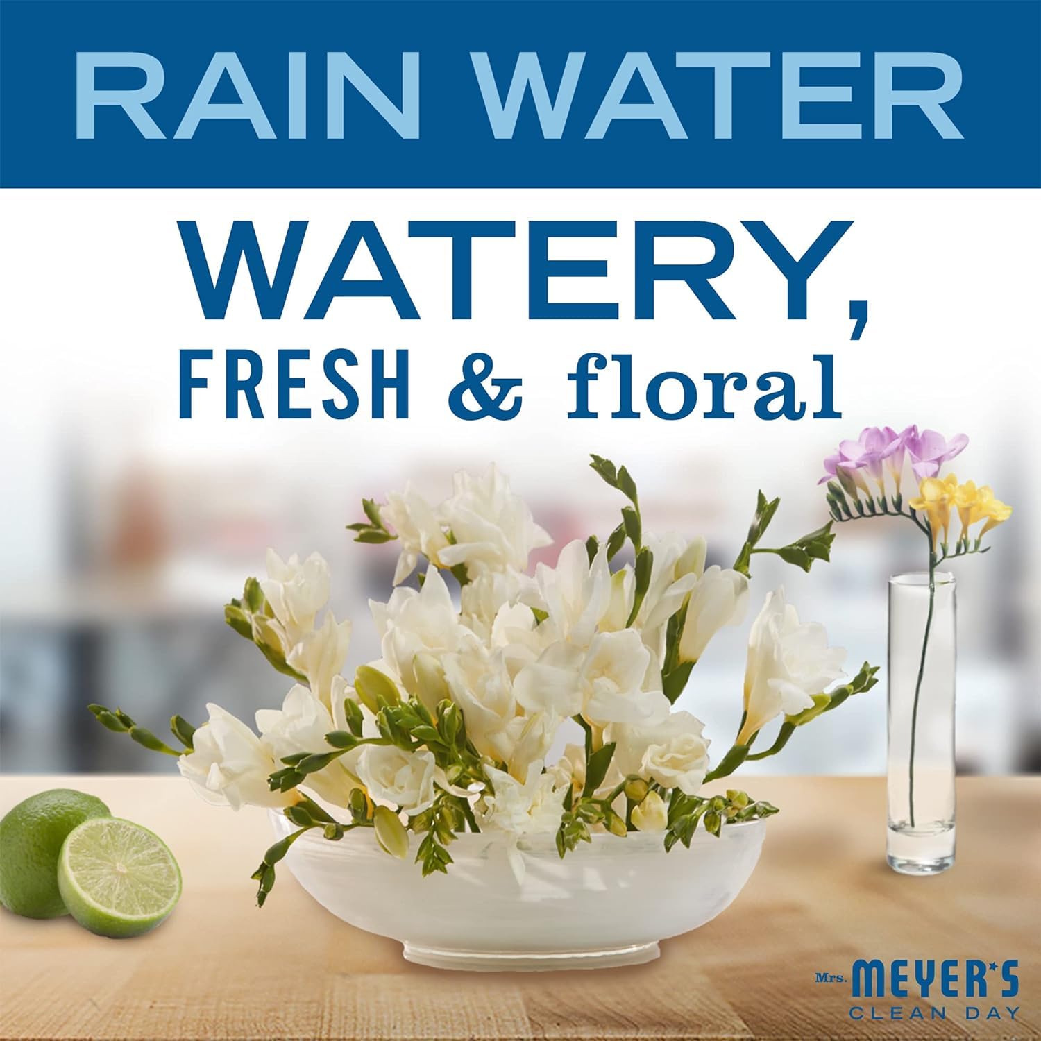 Mrs. Meyer's refill pack introduces Lemon Verbena and Rain Water packaging.