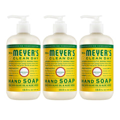 Jabón de manos Mrs. Meyer's Clean Day en frasco madreselva para piel suave.