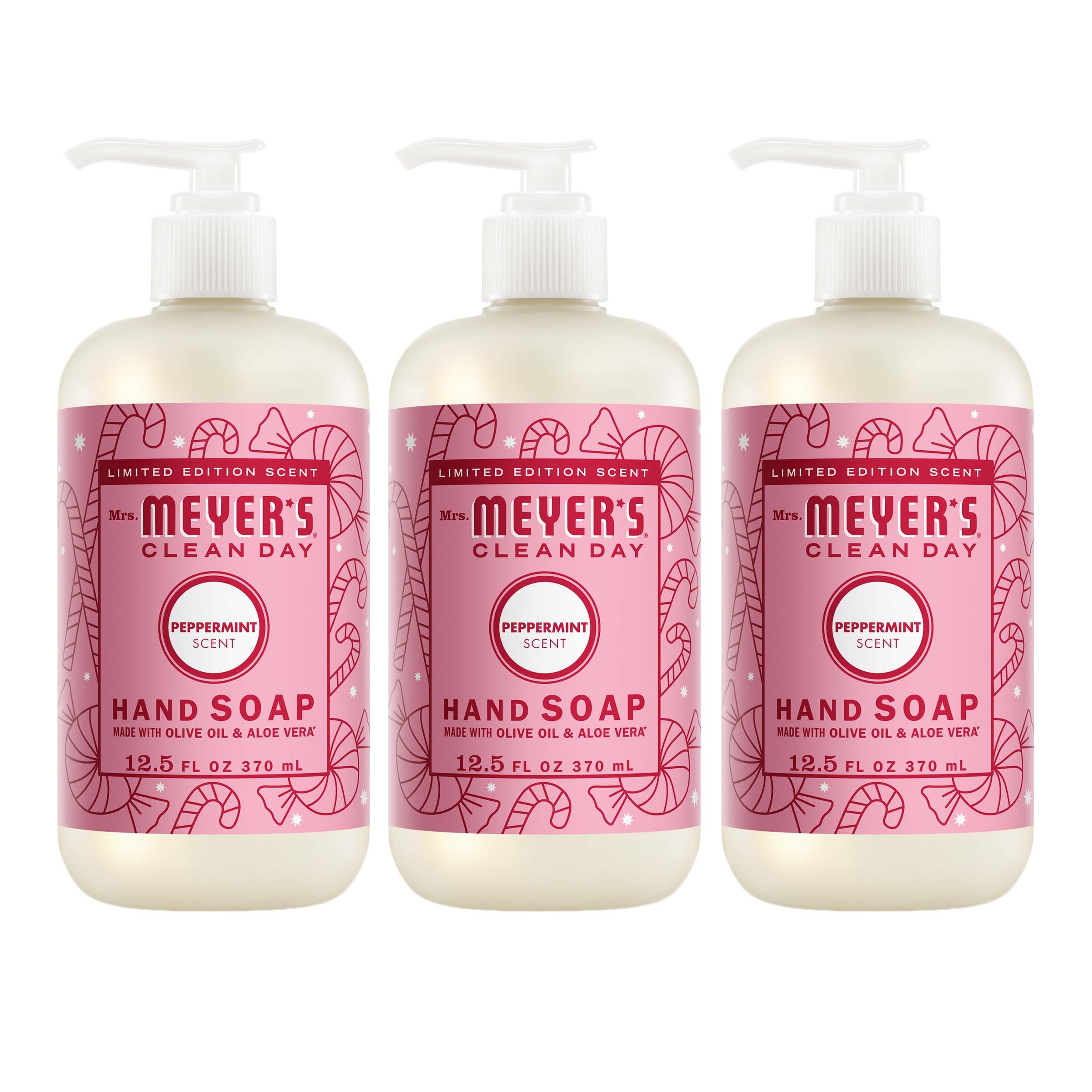 Jabón para manos de Mrs. Meyer's Clean Day en botella de mentol, aroma fresco y limpieza suave.