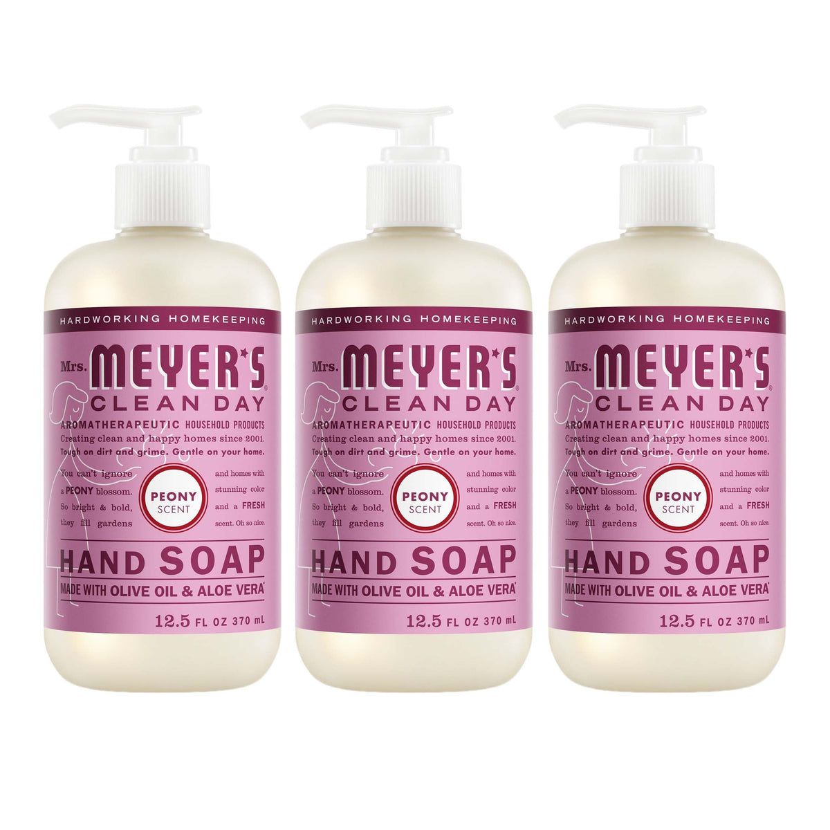 Jabón de manos MRS. MEYER'S Clean Day con aroma a peonía para uso diario