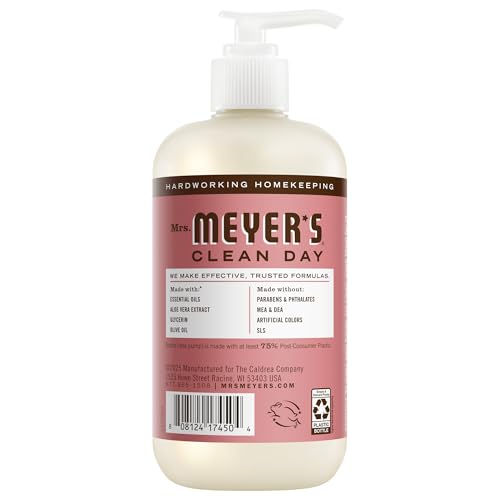 Etiqueta cercana de Mrs. Meyer's Clean Day jabon, aroma fresco de romero