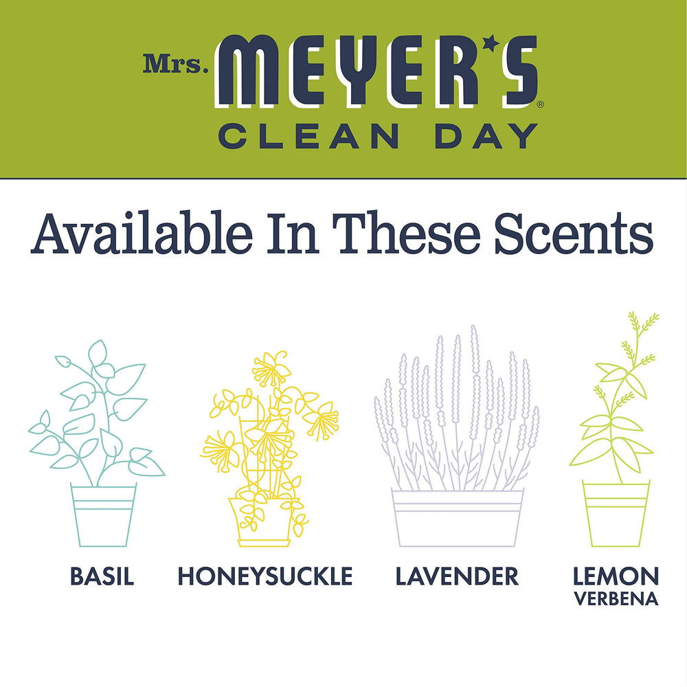 Cruelty-free icon on Mrs. Meyer's Lemon Verbena label signals ethical hand care.