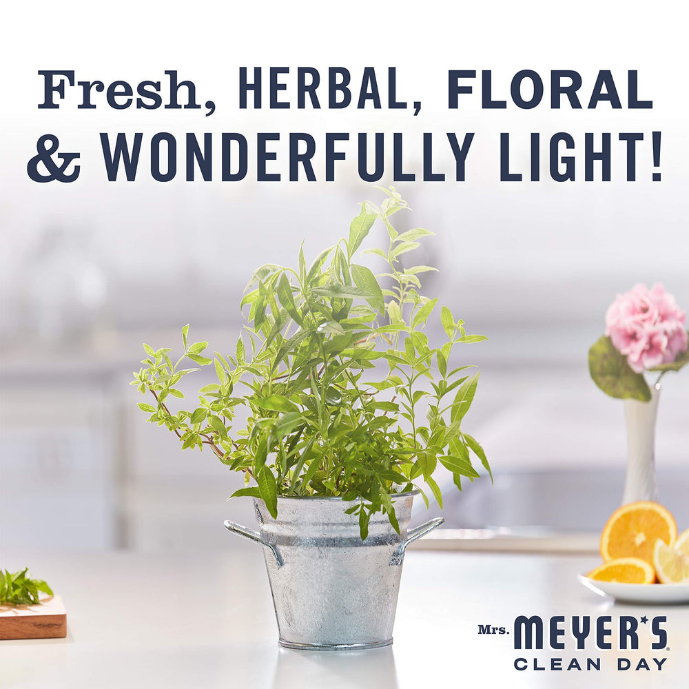 In-store display shows Mrs. Meyer's Lemon Verbena four-pack refills for easy restocking.