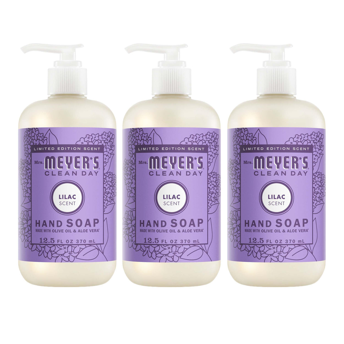 Mrs. Meyer's Clean Day lilac bottle keeps hands moisturized.