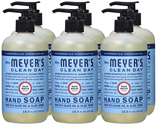 Mrs. Meyer's Rain Water Hand Soap packaging highlights parabens and phthalates free