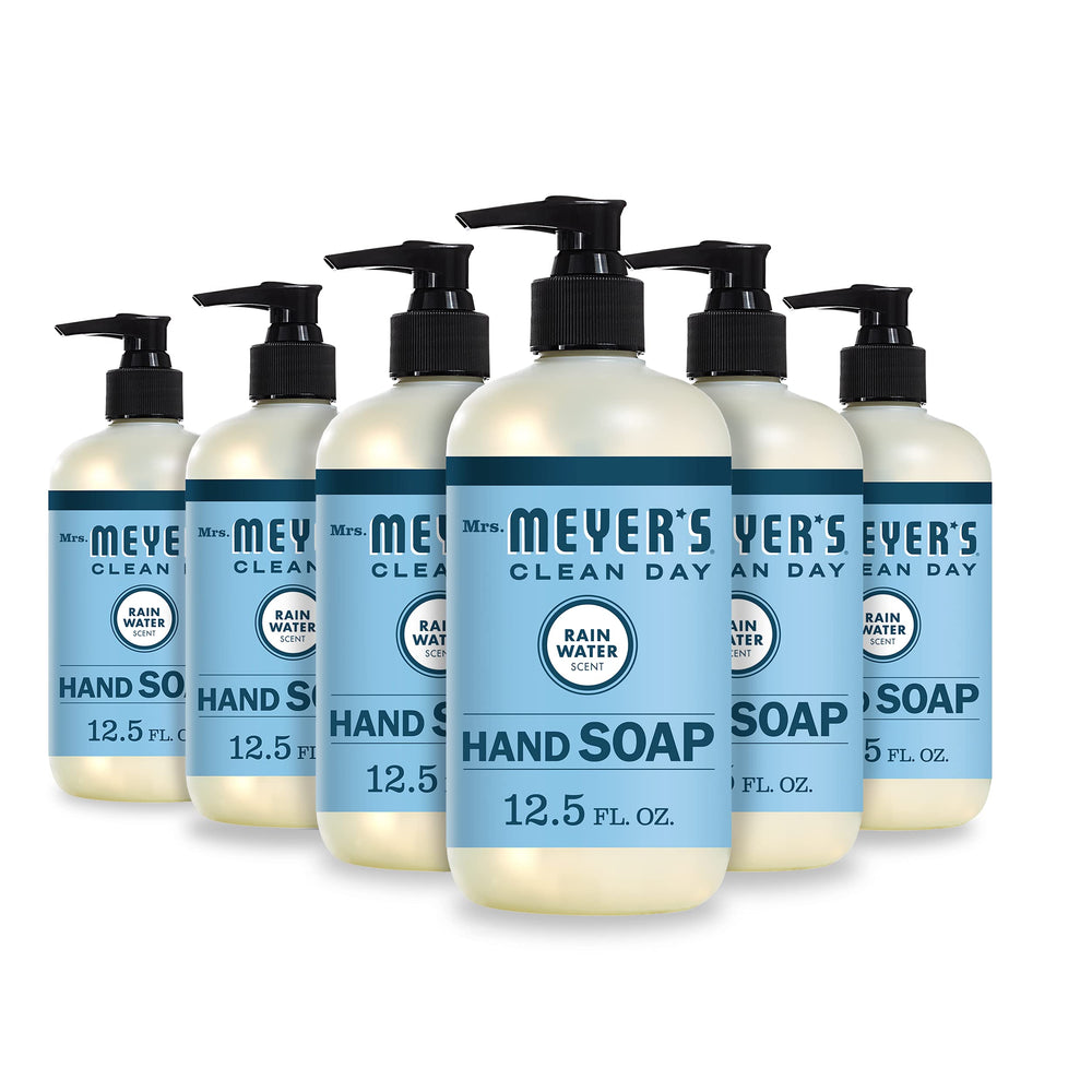 Mrs. Meyer's Rain Water Hand Soap bottle front view with non-drying formula