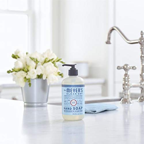 Mrs. Meyer's Rain Water Hand Soap label highlights rain water scent notes