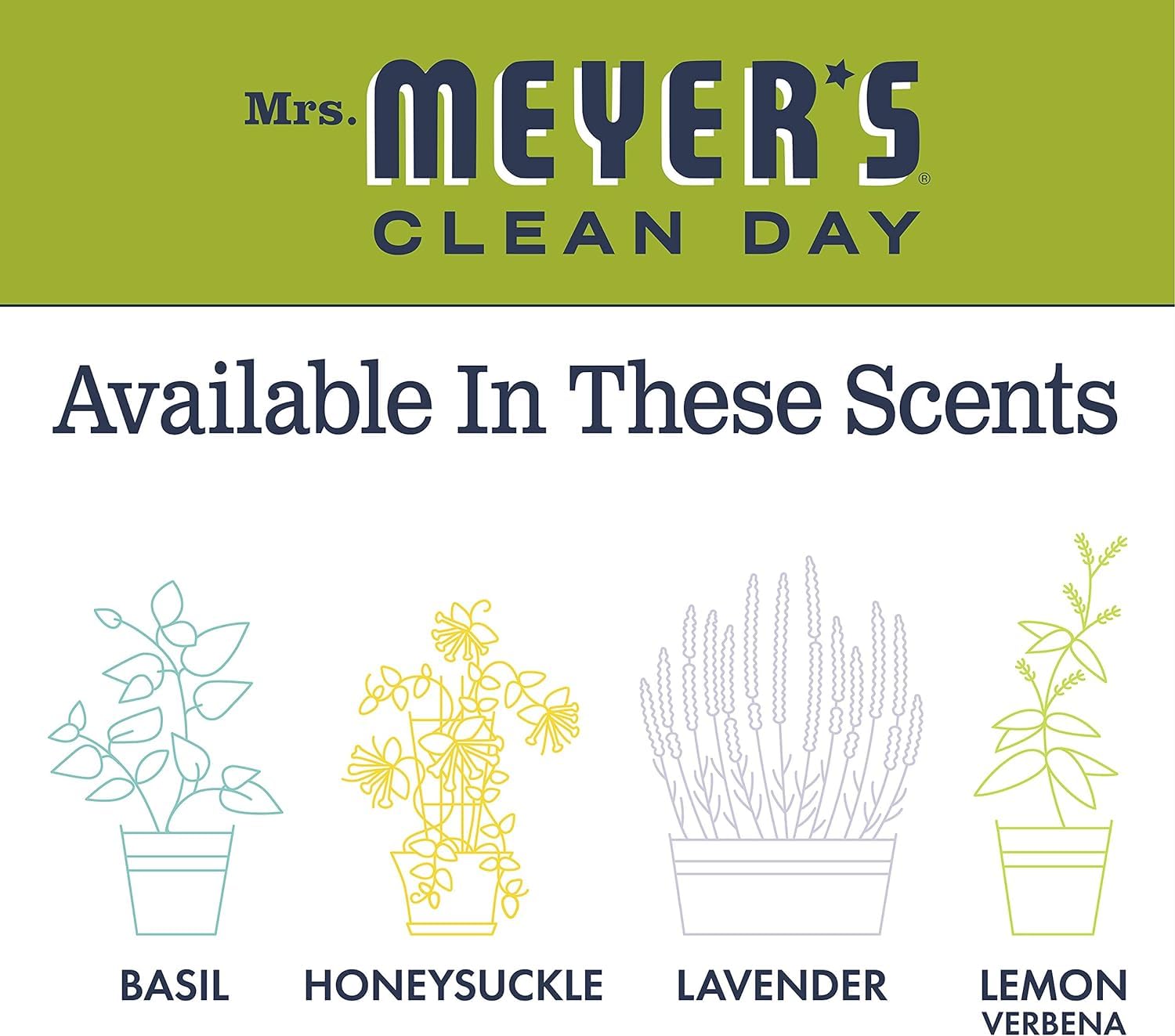 Mrs. Meyer's recyclable packaging symbol emphasizes eco-conscious choices.
