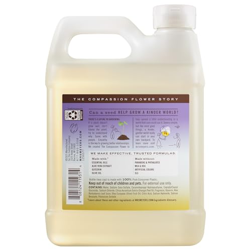 Etiqueta sostenible de Mrs. Meyer's Compassion Flower, revela ingredientes y compromiso ecológico.