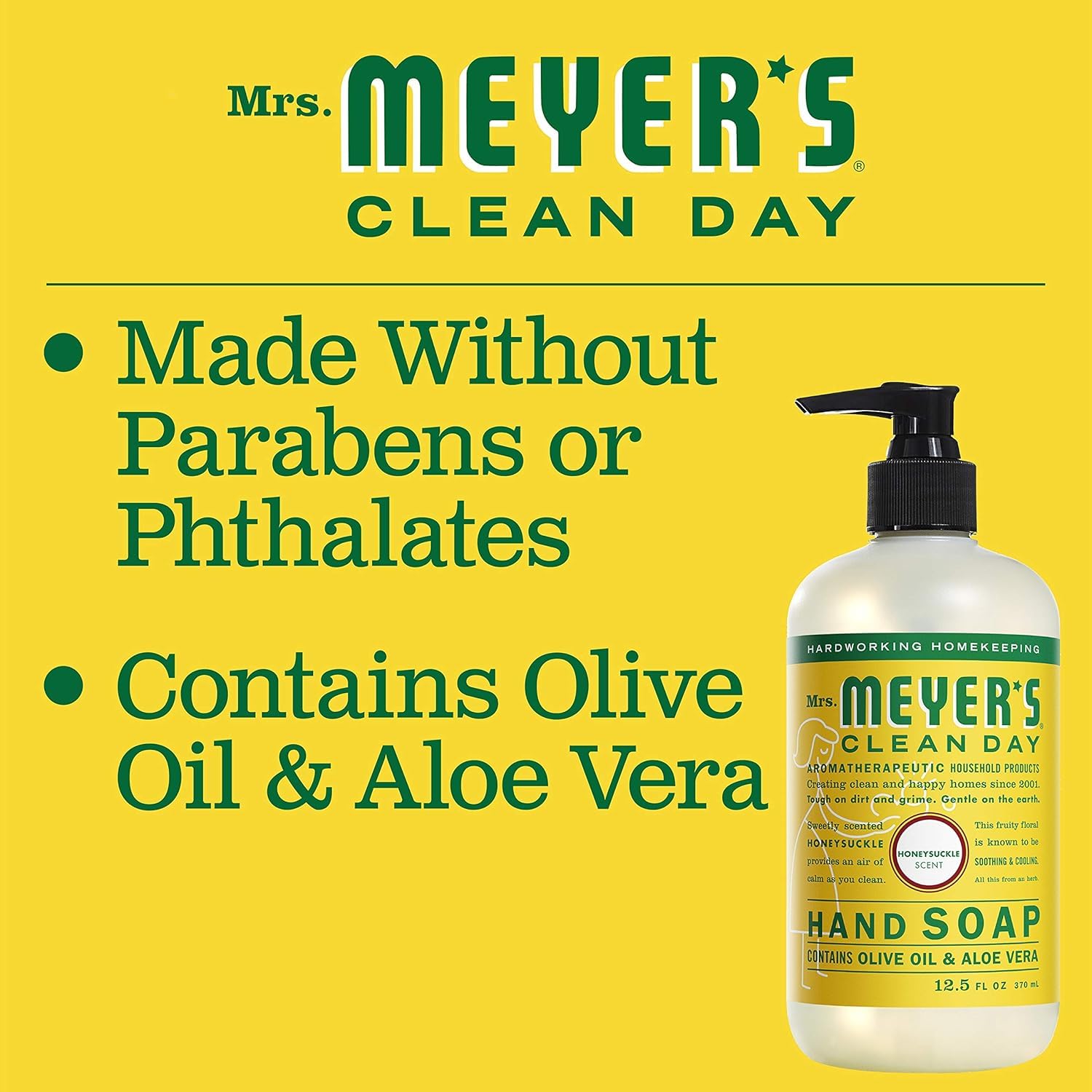 Mrs. Meyer's hand soap with aloe vera and olive oil moisturizes while cleansing.