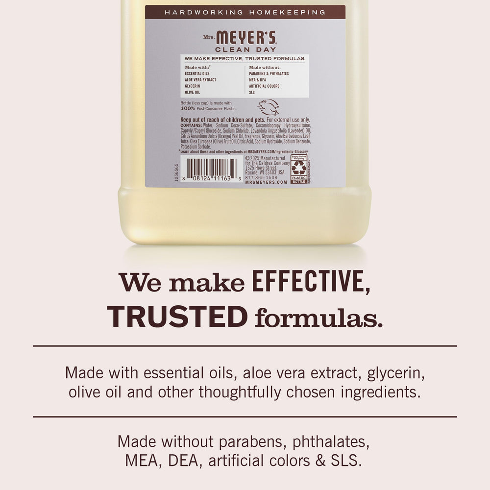 Aceites esenciales en Mrs. Meyer's Lavanda: nota aromática que eleva la experiencia de lavado.