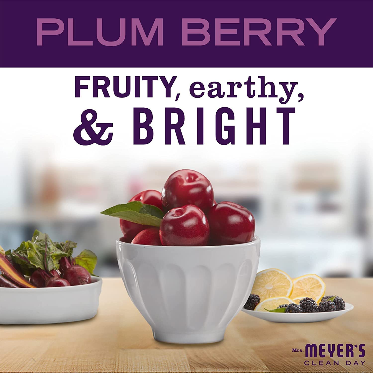 Mrs. Meyer's Plum Berry formula featuring olive oil and aloe.