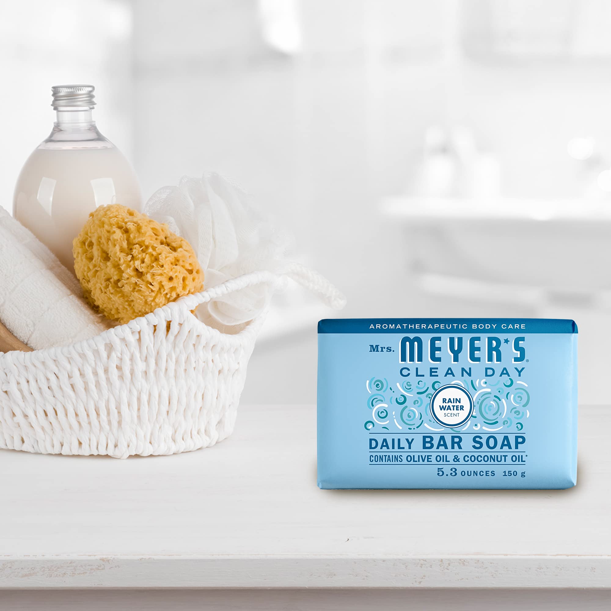 Eco-friendly wrapper of Mrs. Meyer's Rain Water bar soap
