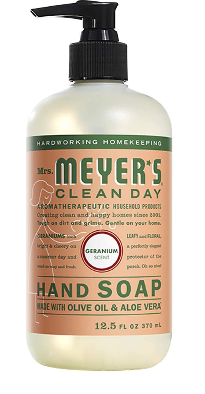 Mrs. Meyer's Honeysuckle hand soap bottle featuring light floral scent and soft lather.