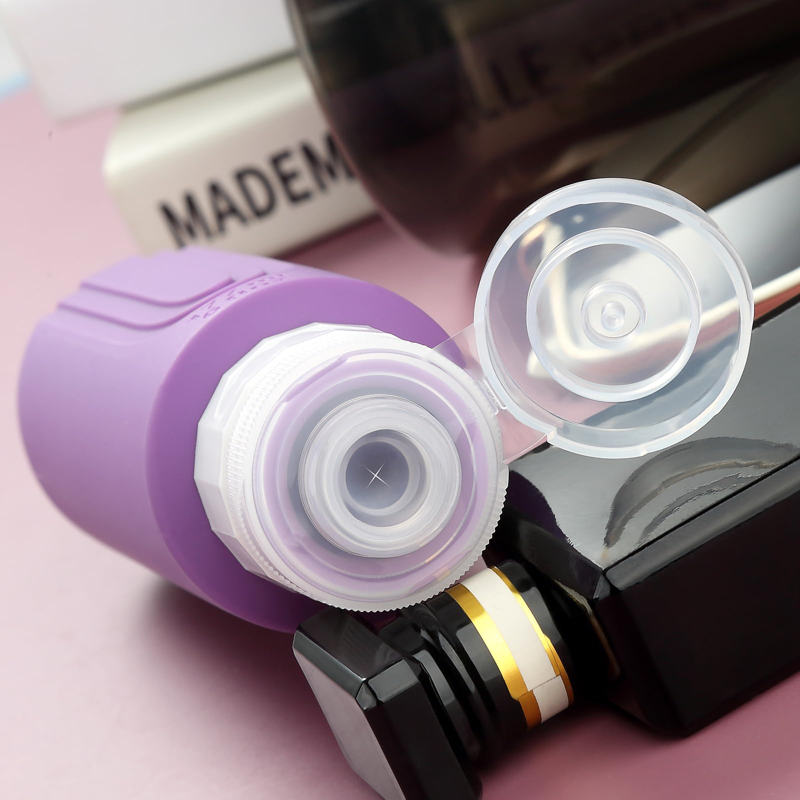 Mrsdry BPA-free silicone bottles highlight safe storage of liquids on trips.