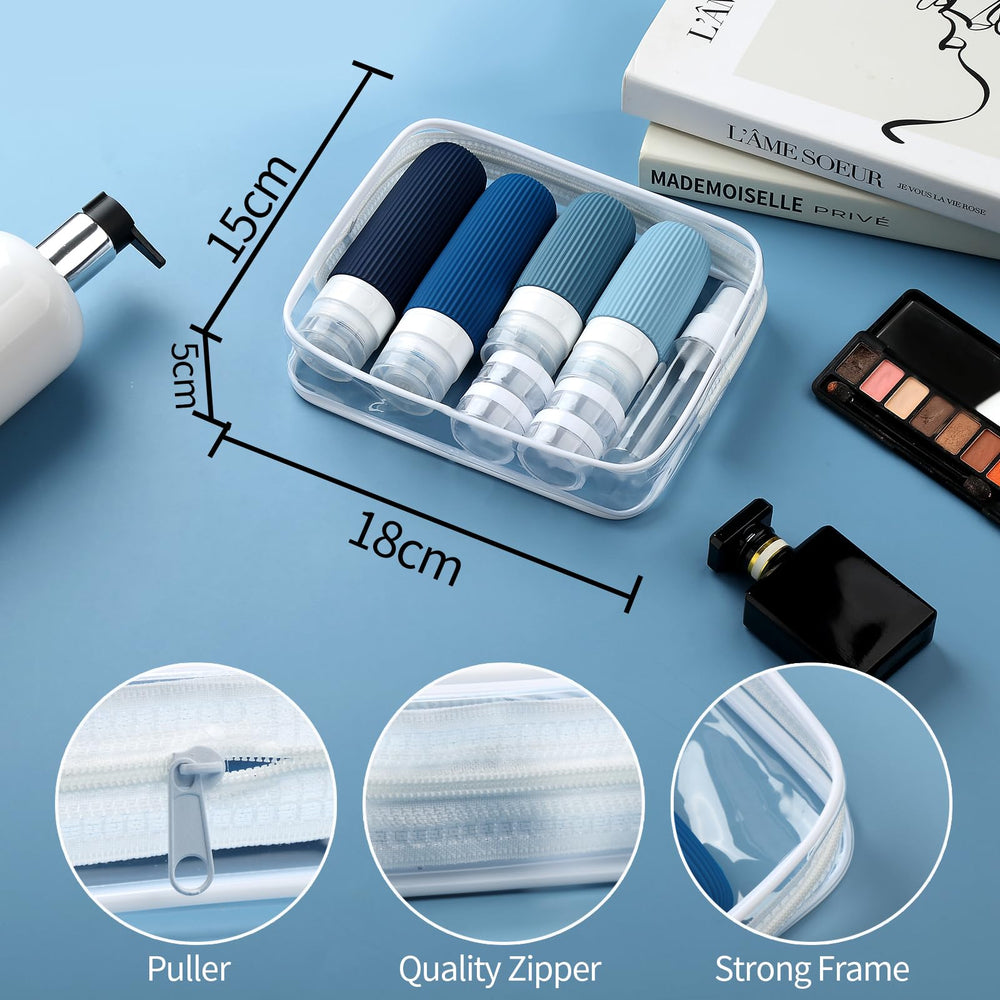 Flexible silicone travel containers are lightweight and durable