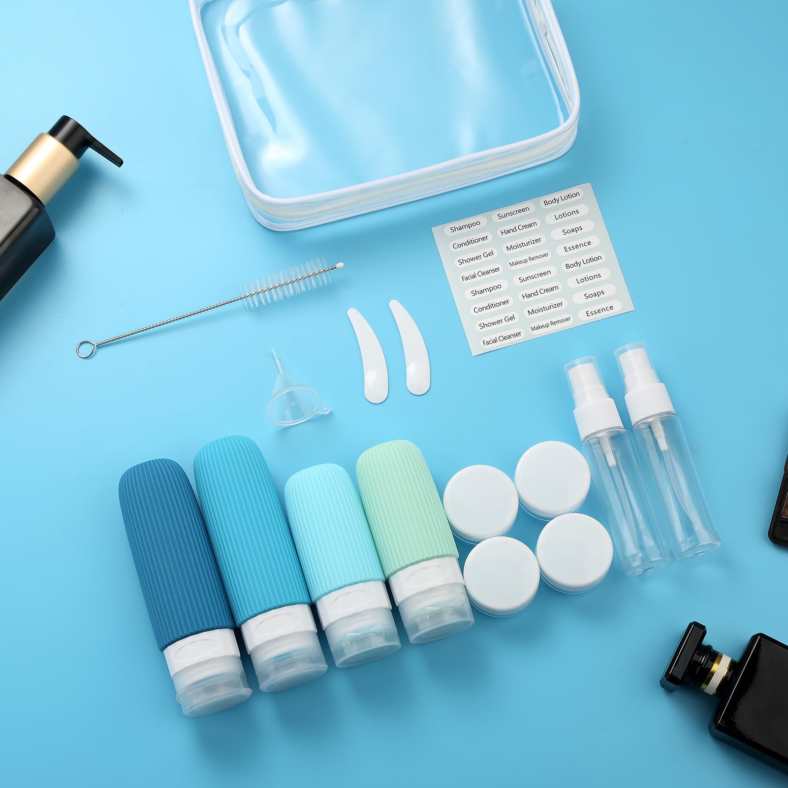 Mrsdry travel jars and spray bottles for versatile routines.