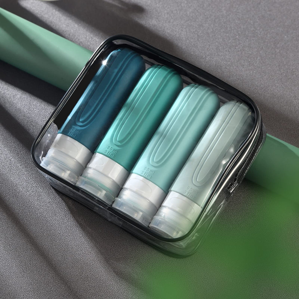 Mrsdry silicone bottles securely hold shampoo, conditioner, body wash, and lotion.
