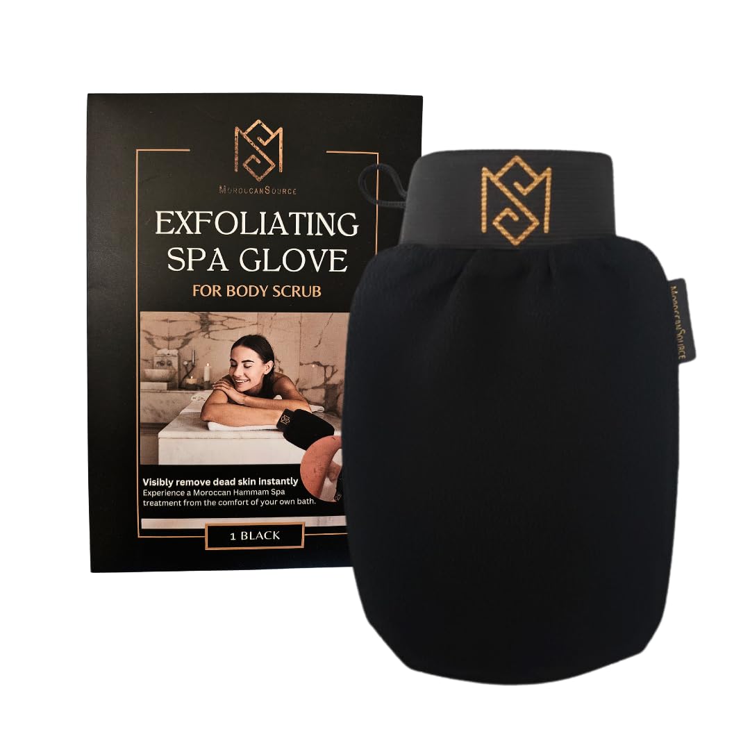 MS Guante Kessa exfoliante en la mano para exfoliar suavemente.