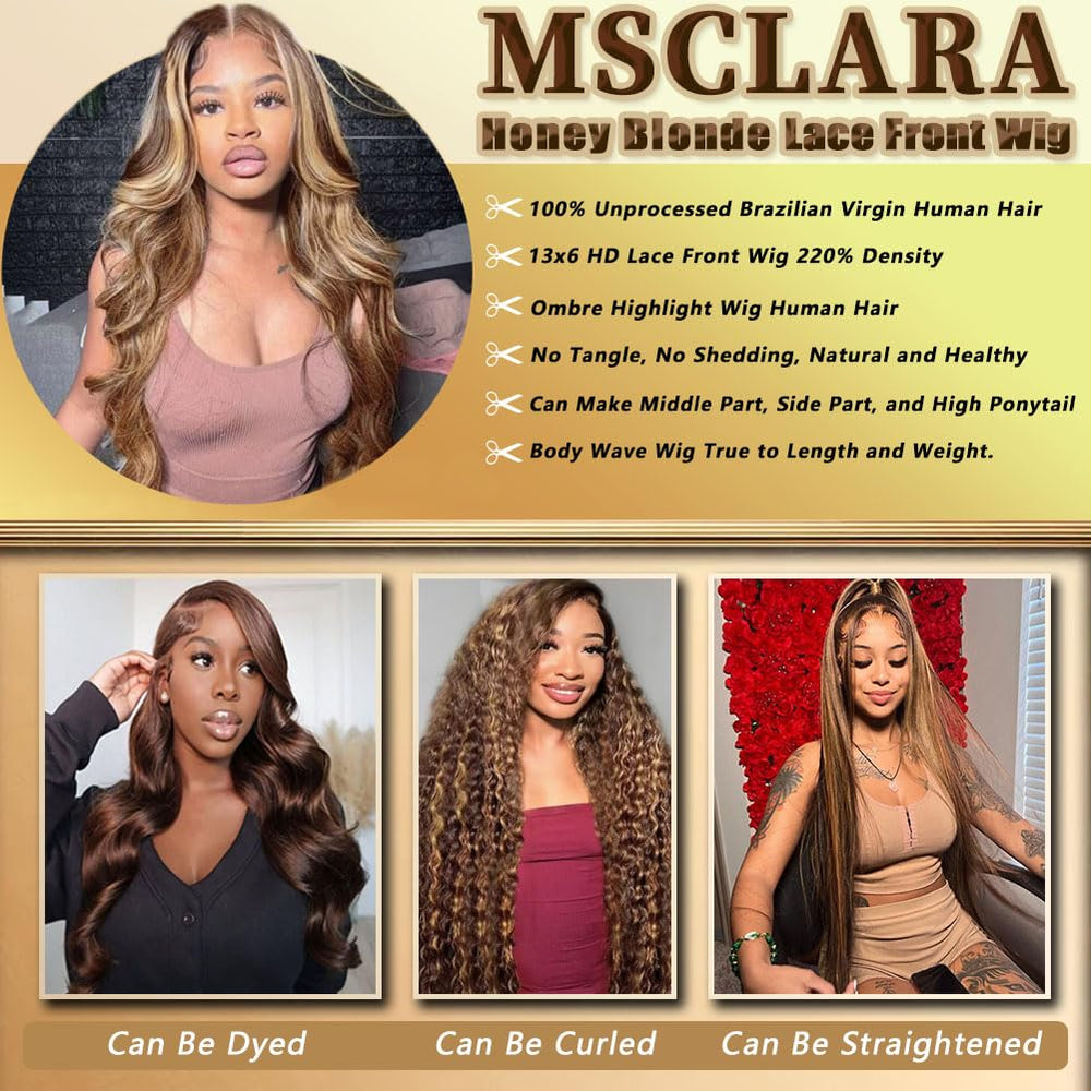 MSCLARA honey blonde ombre wig color detail for vibrant everyday style