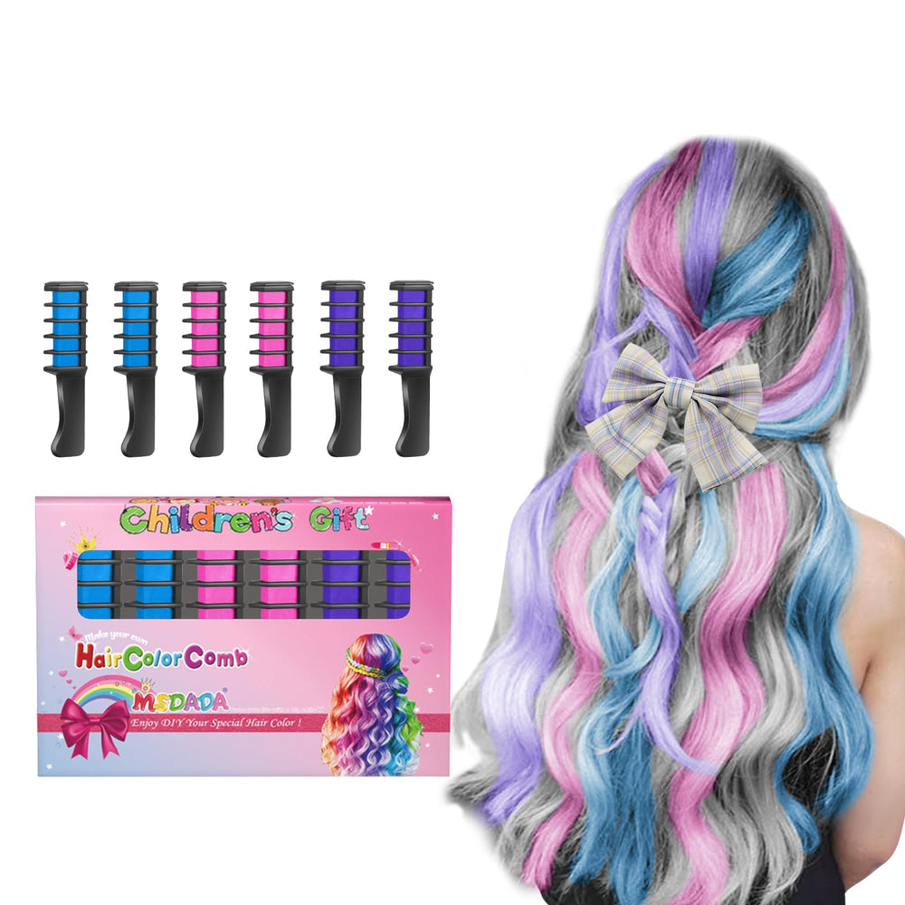 MSDADA Hair Chalk Comb adds blue, pink, and purple hues to hair for playful color.
