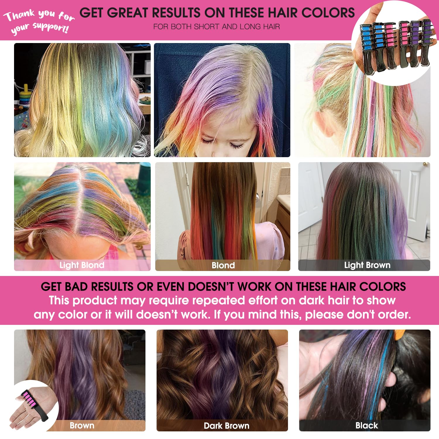 MSDADA Hair Chalk Comb mini design fits small hands for quick color touch-ups.