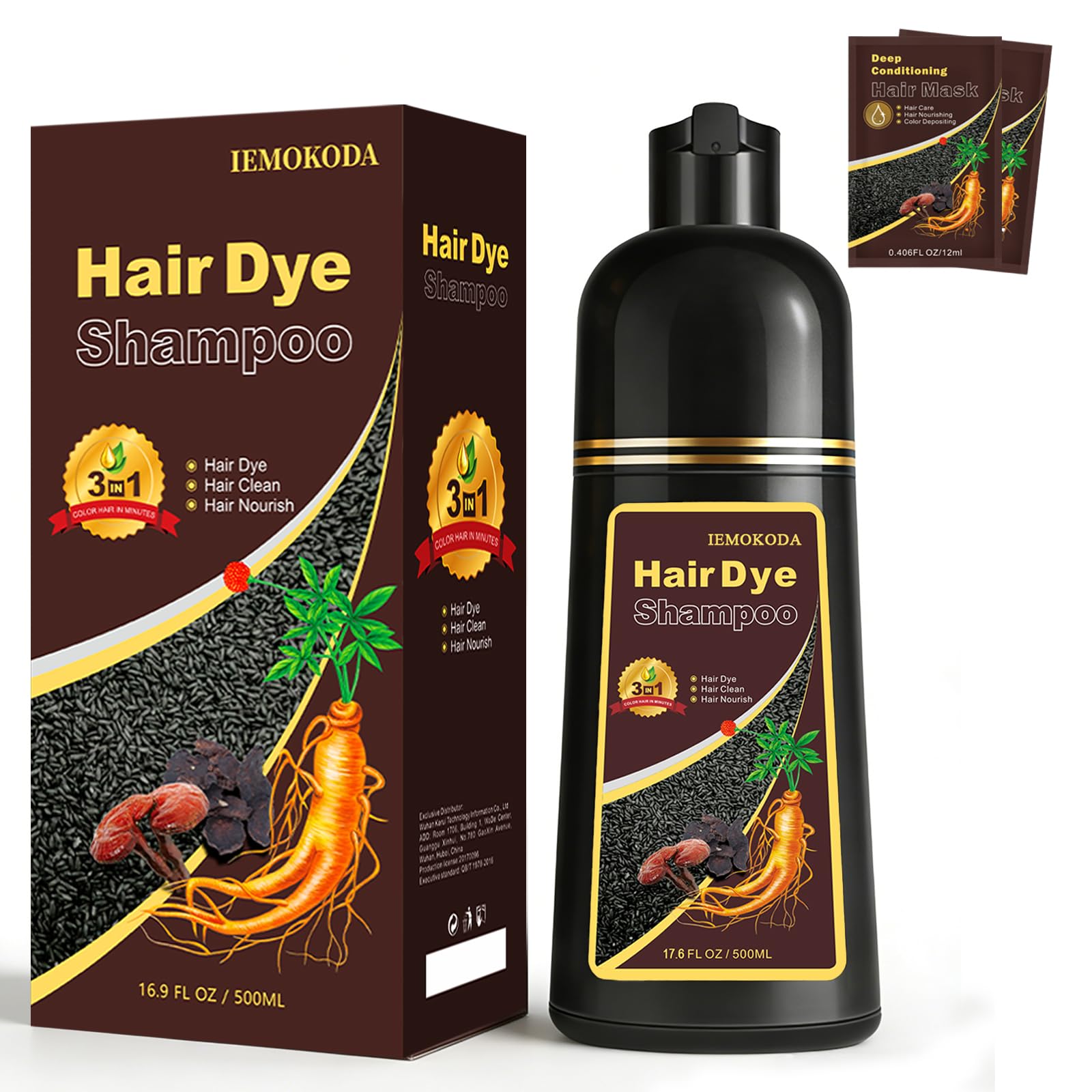 Msktasy castano champu-tinte, aplicacion rapida para color inmediato y cobertura de canas.
