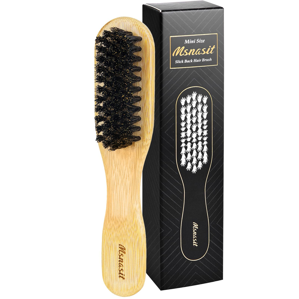Msnasit bamboo slick back brush front view, compact travel-ready for on-the-go styling.