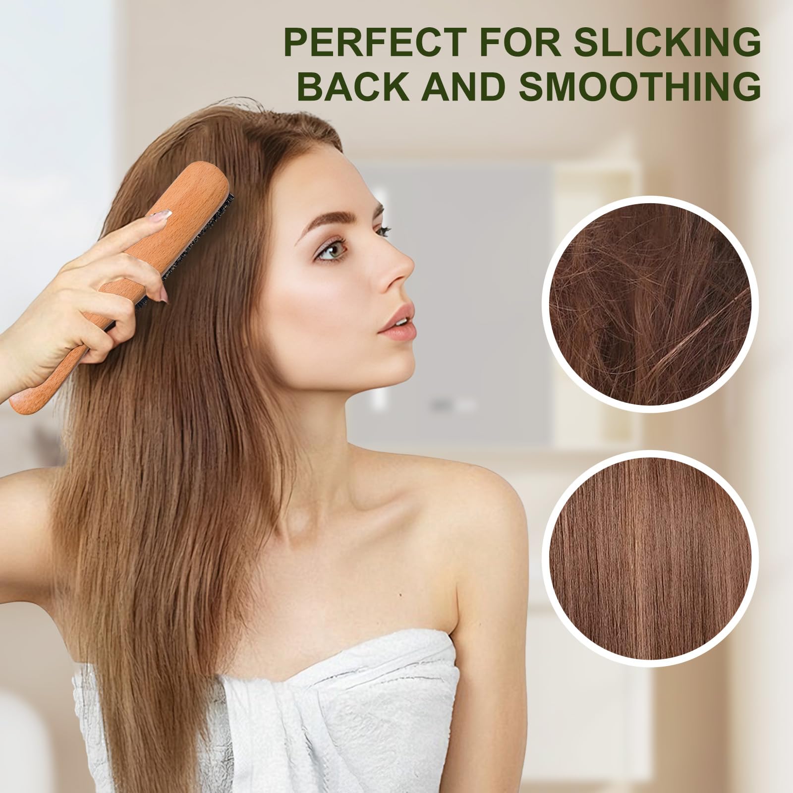 Msnasit Slick Back Brush natural boar bristles for gentle detangling.