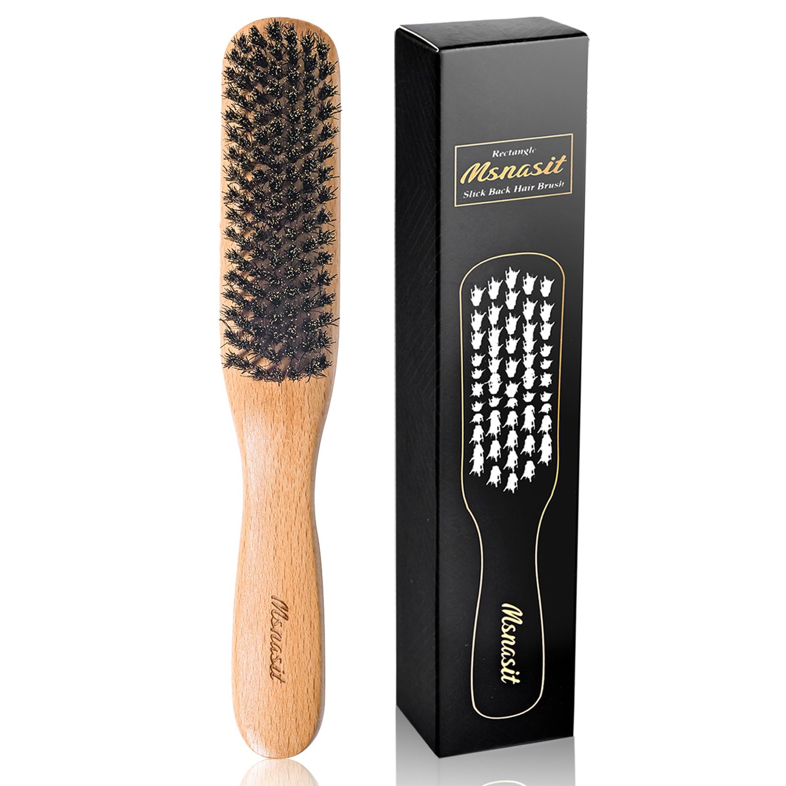 Msnasit Slick Back Brush with wooden handle for precise, controlled styling.