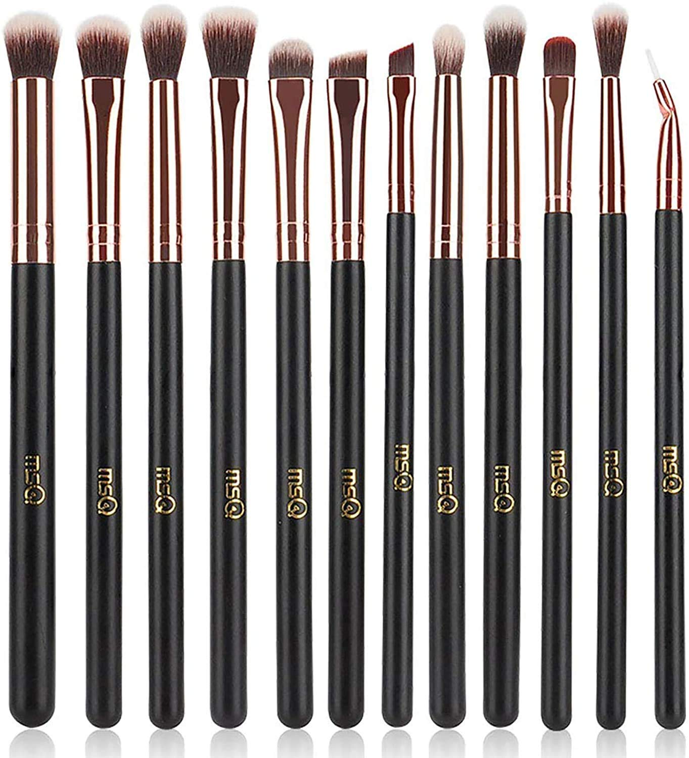 MSQ eye shadow brush set in rose gold with soft synthetic bristles for smooth application.