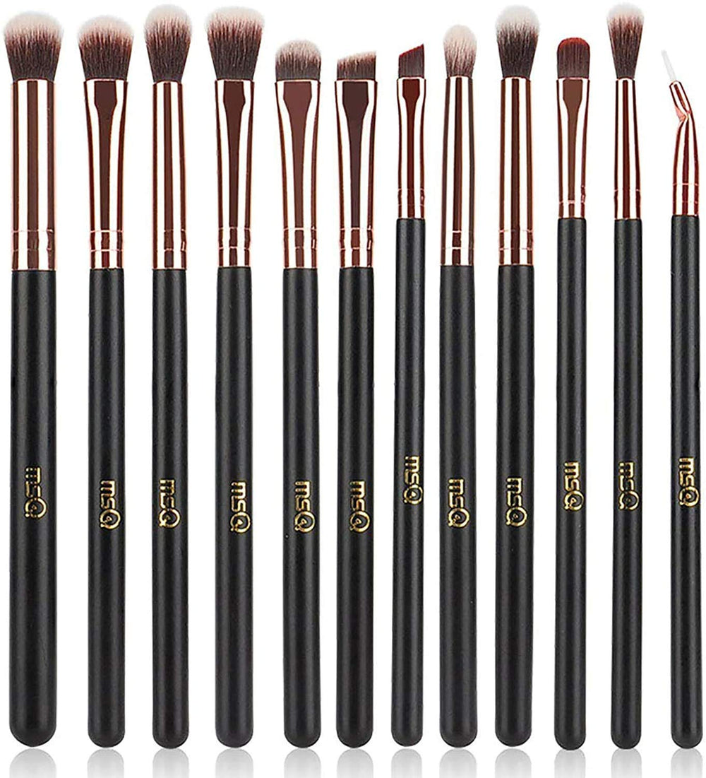 MSQ eye shadow brush set in rose gold with soft synthetic bristles for smooth application.