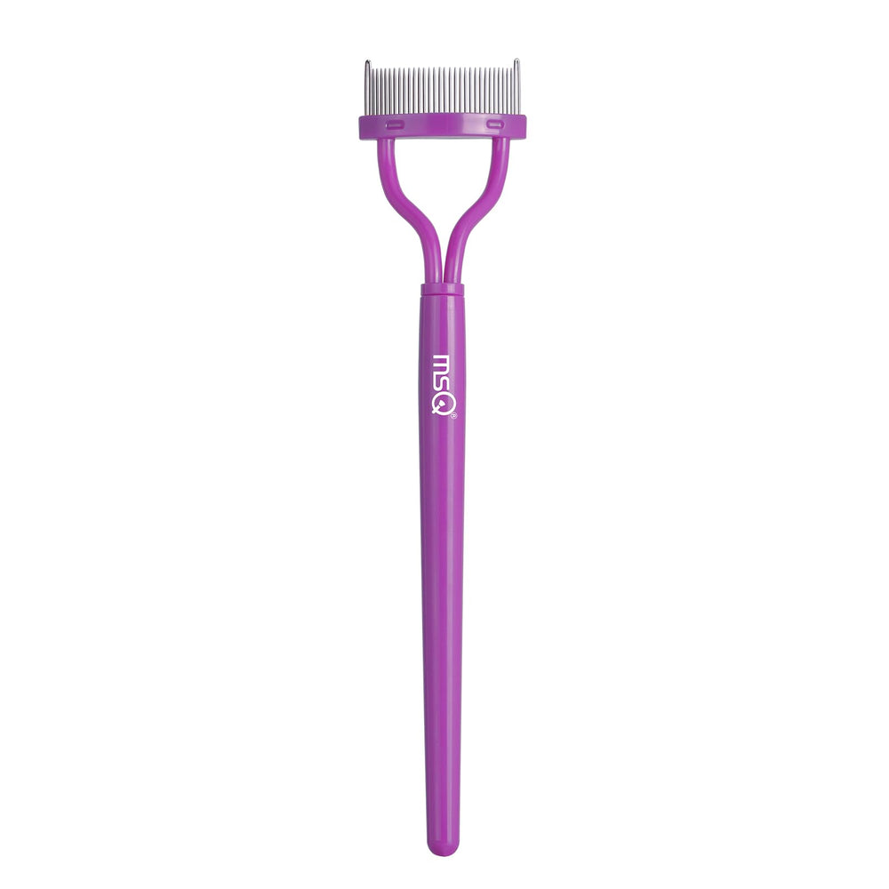 MSQ eyelash comb with cap protects teeth for portable use.