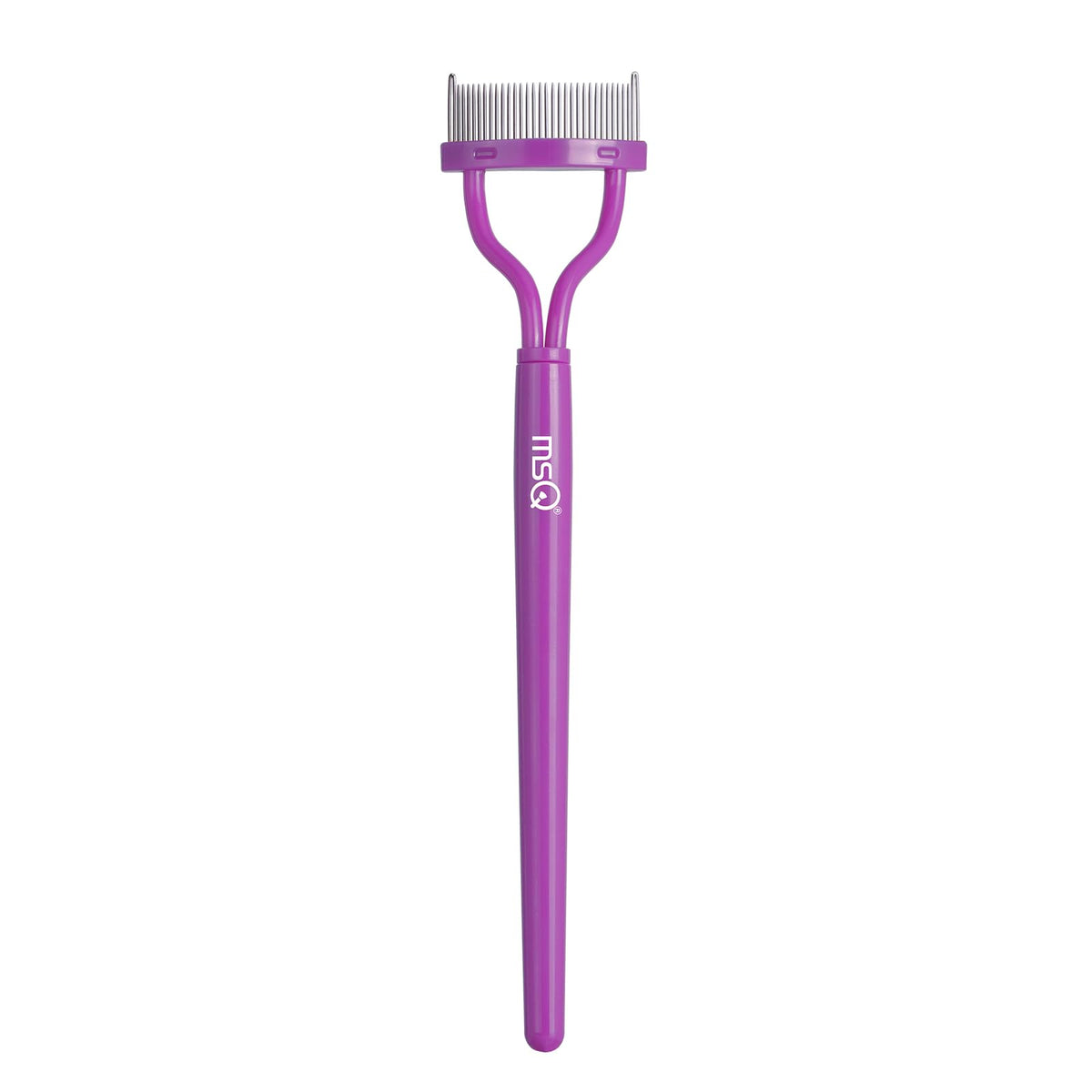 MSQ eyelash comb with cap protects teeth for portable use.
