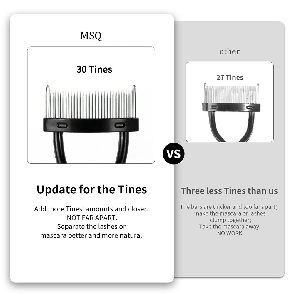 MSQ eyelash comb use on half-dry mascara for best results