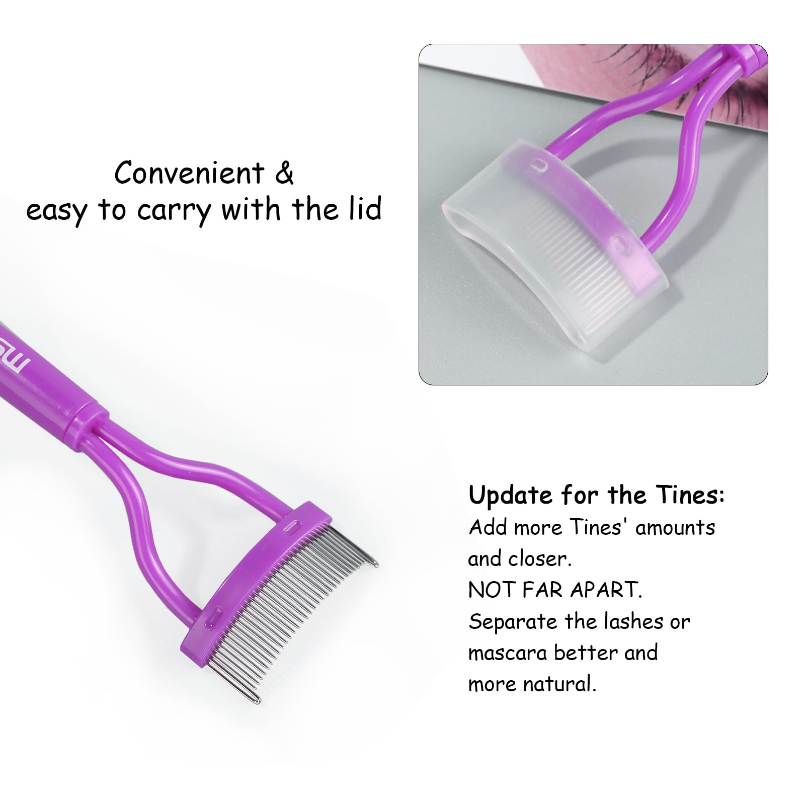 MSQ stainless steel teeth glide through lashes for clean separation.