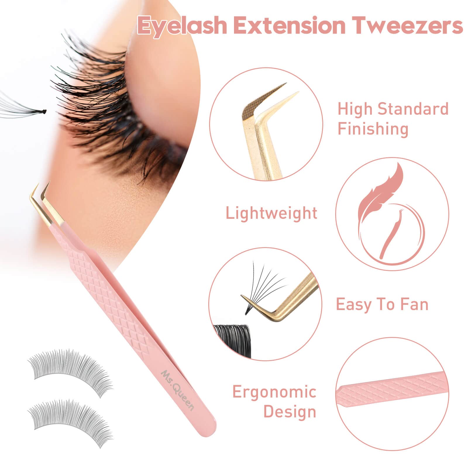 Ms.Queen precision lash tweezers offer ultra-tight grip for thin lashes.