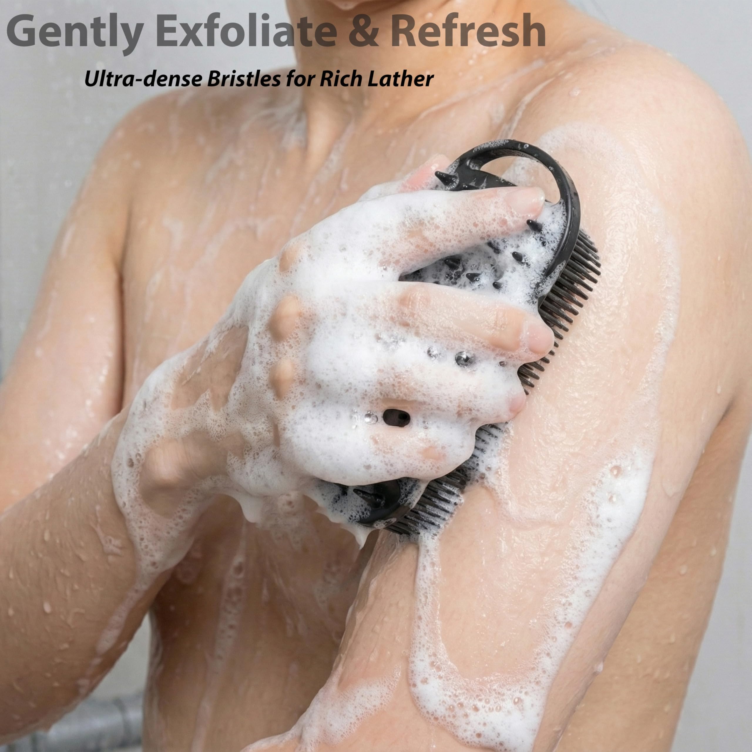 MtBoi long-bristle body side for gentle cleansing.