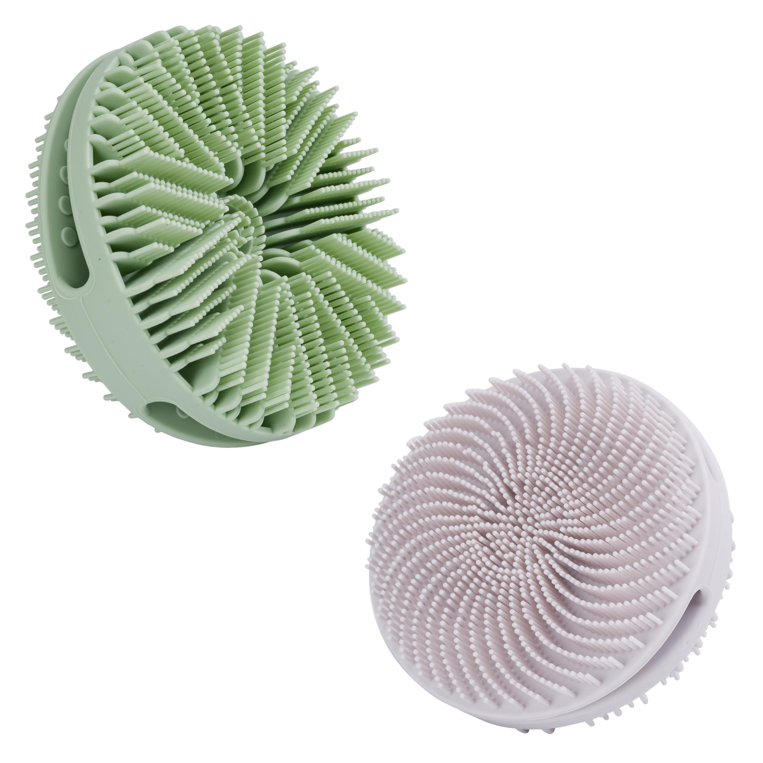 MtBoi silicone exfoliating brush in gray and green, front view for gentle cleansing