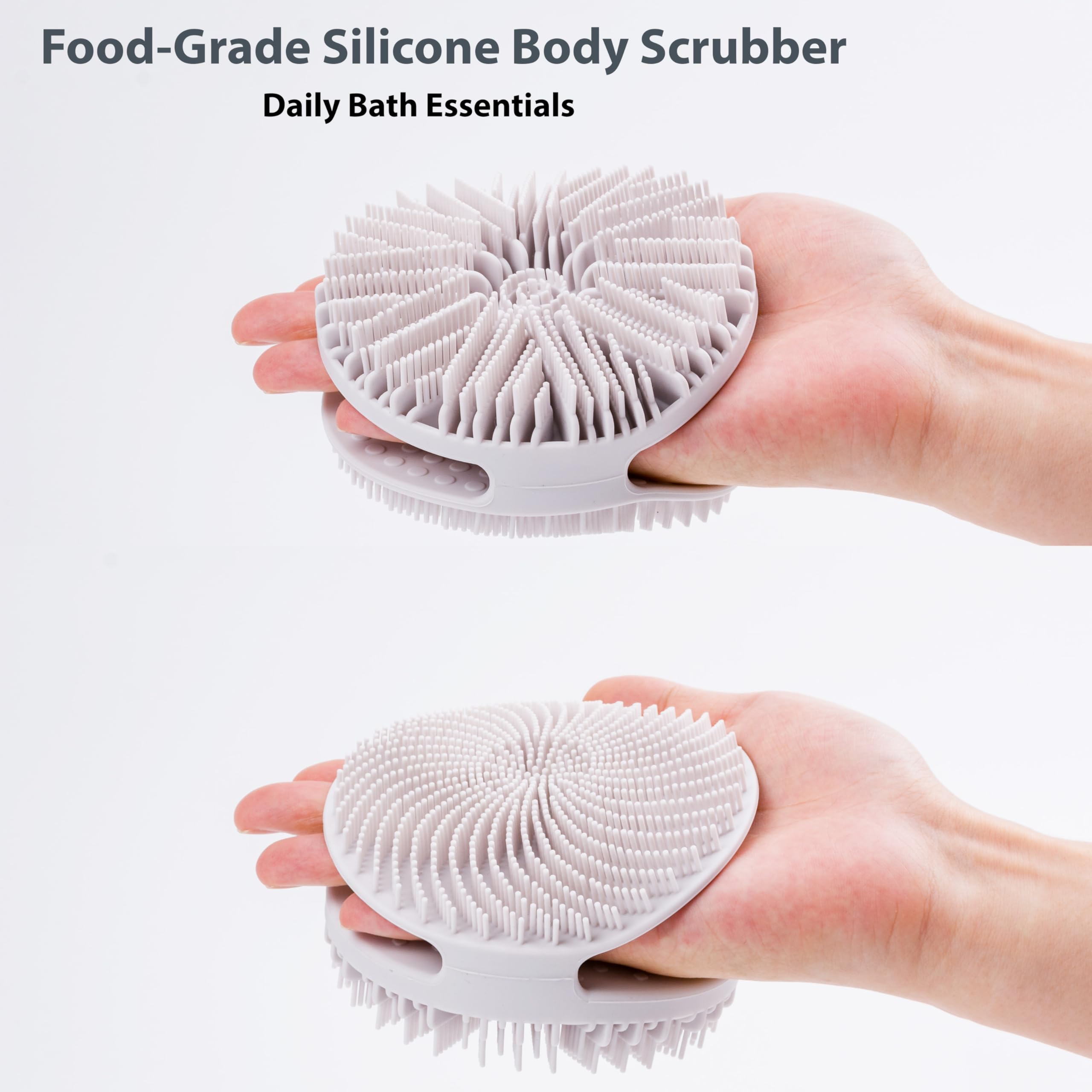 MtBoi silicone exfoliating brush side view showing dual bristles for exfoliation and scalp care
