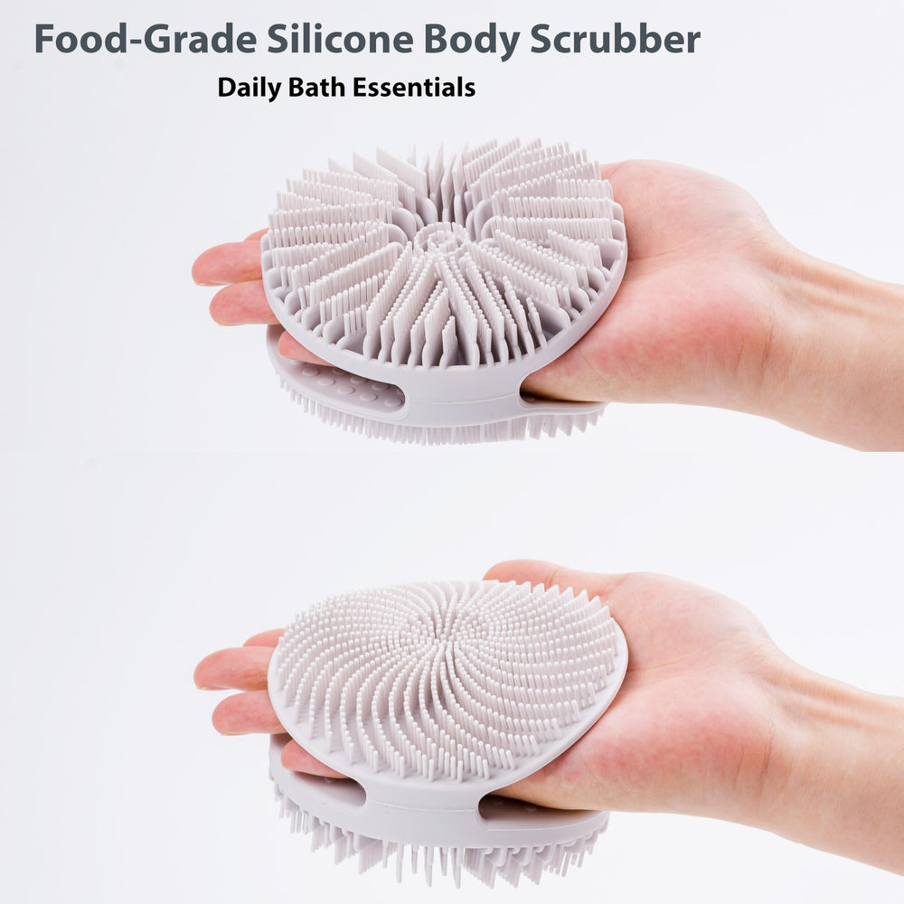 MtBoi silicone exfoliating brush side view showing dual bristles for exfoliation and scalp care