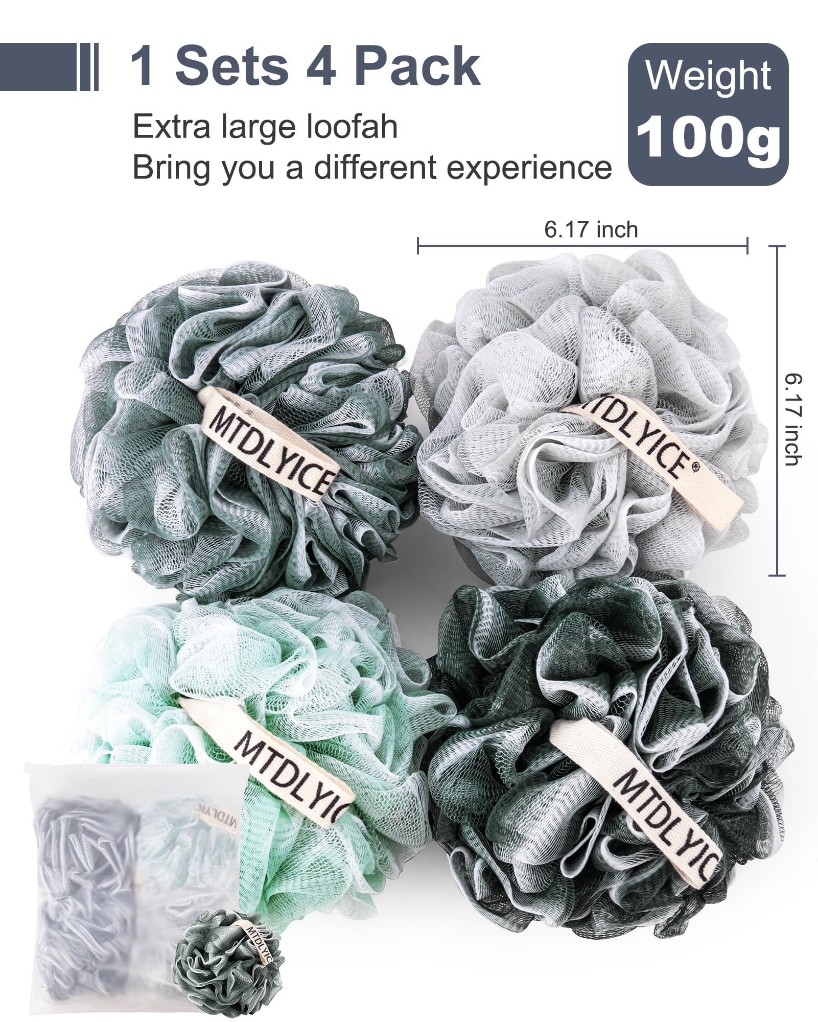 Esponja azul y gris de MTDLYICE con borde blanco para ducha