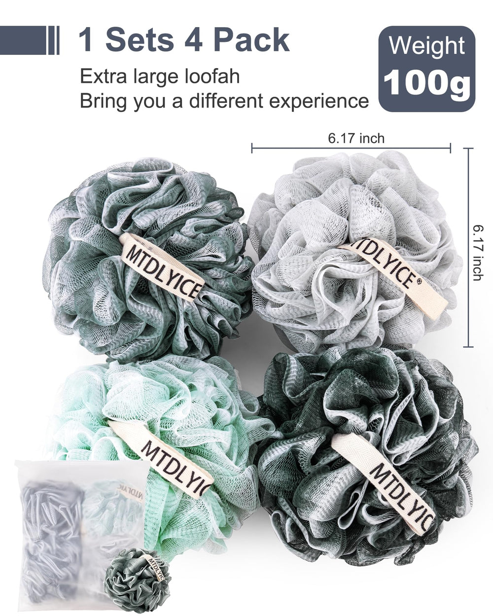 Esponja azul y gris de MTDLYICE con borde blanco para ducha