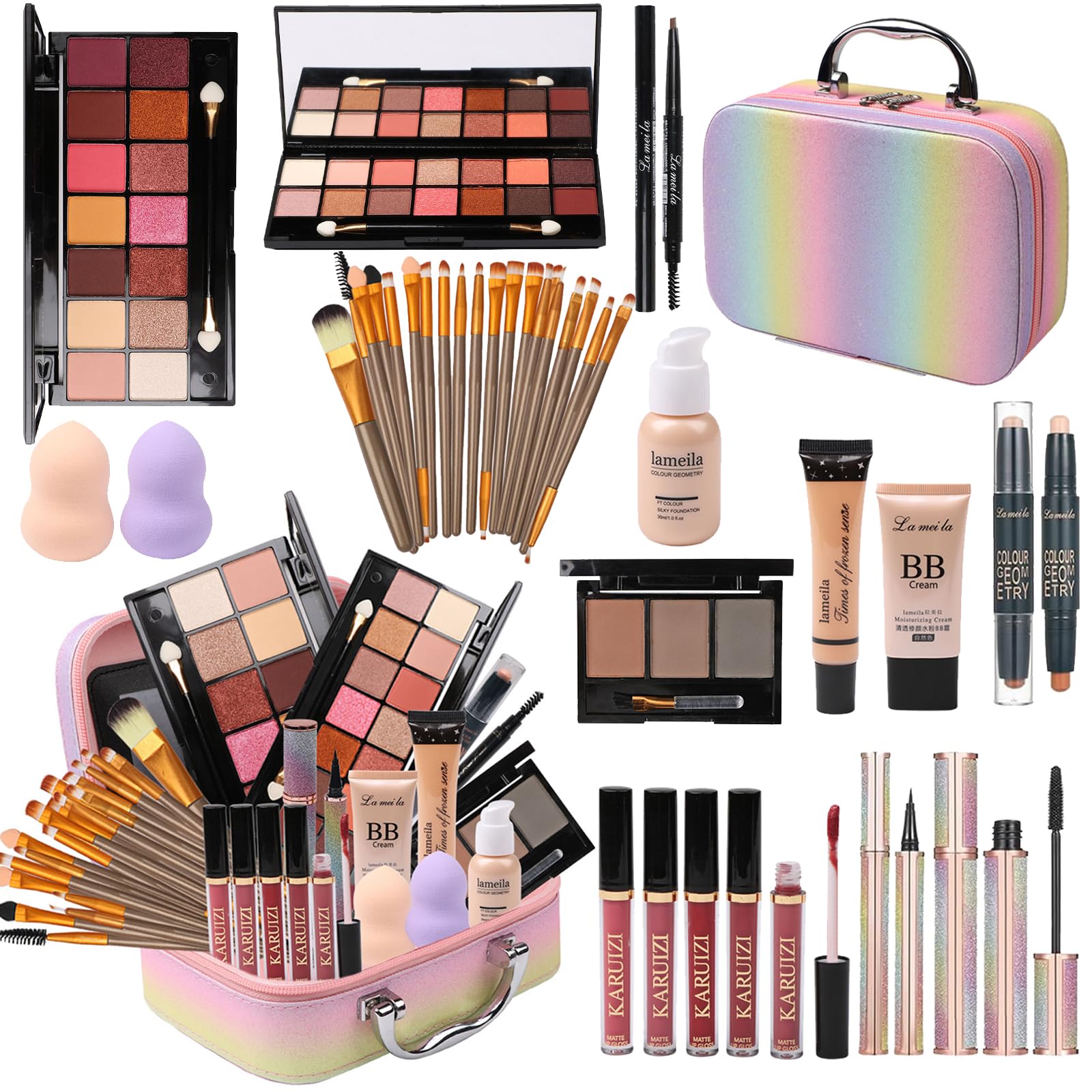 MTDXILTAI rainbow makeup case with organized storage for convenient on-the-go touch-ups.