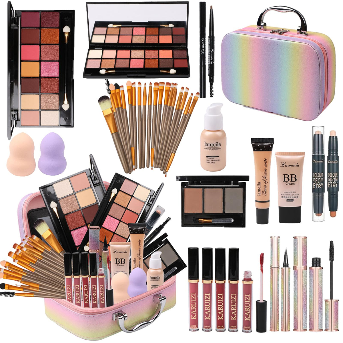 MTDXILTAI rainbow makeup case with organized storage for convenient on-the-go touch-ups.