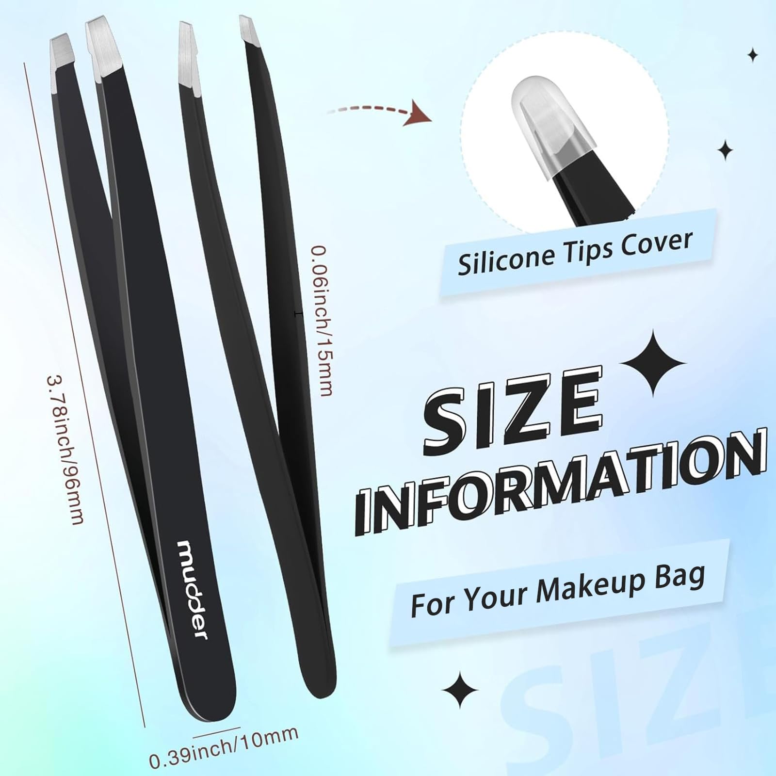 Mudder 12 piece set black stainless steel tweezers for durable grooming