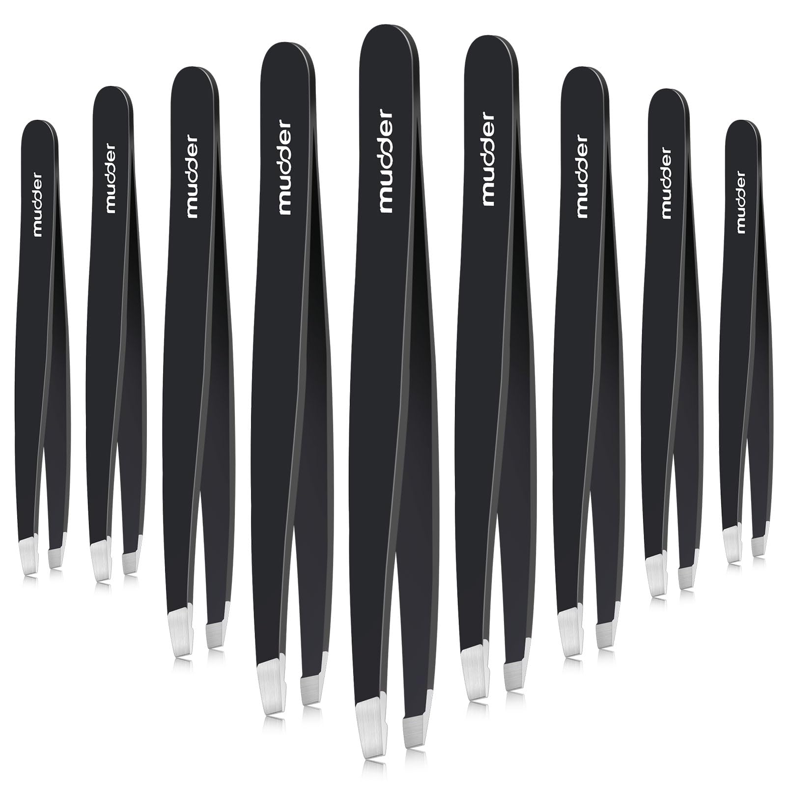 Mudder eyebrow tweezers in black with slanted tip for precise brow shaping